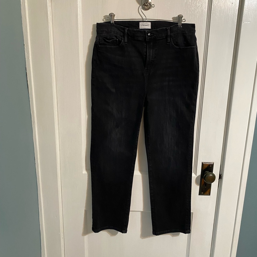 FRAME black straight leg jeans